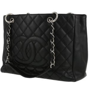 Chanel Shopping GST bag worn on the shoulder or carried in the hand in black quilted grained leather