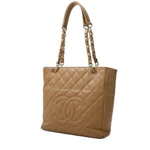 Chanel Shopping GST handbag in beige quilted grained leather
