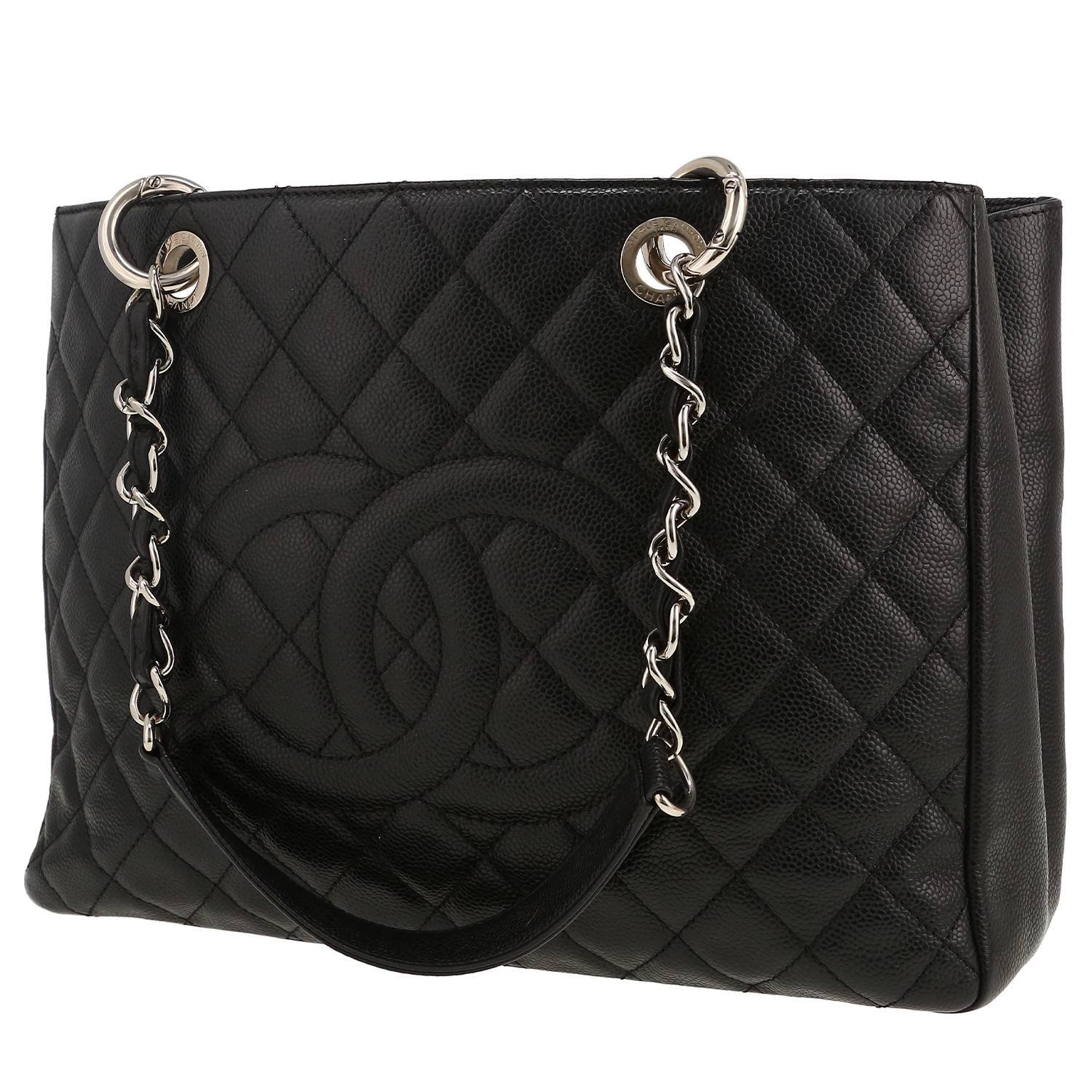 Chanel Shopping GST handbag in black quilted grained leather
