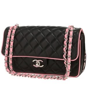 Chanel Timeless Classic handbag in black and pink quilted leather