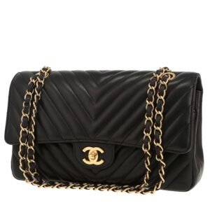 Chanel Timeless Classic handbag in black chevron quilted leather