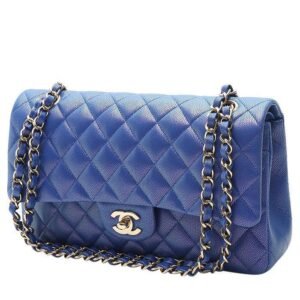 Chanel Timeless Classic handbag in blue quilted grained leather