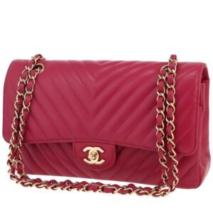 Chanel Timeless Classic handbag in fushia pink chevron quilted leather