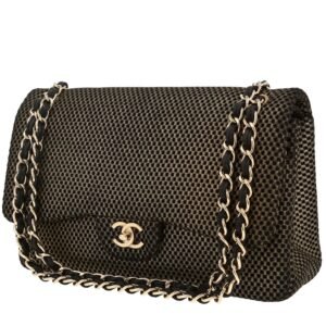 Chanel Timeless Jumbo handbag in black and gold jersey canvas