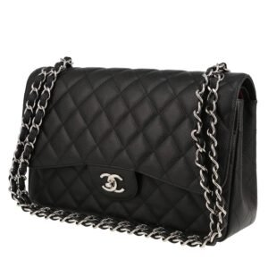 Chanel Timeless Jumbo handbag in black quilted grained leather