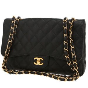 Chanel Timeless Jumbo handbag in black quilted grained leather