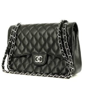 Chanel Timeless Jumbo shoulder bag in black quilted grained leather