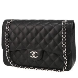 Chanel Timeless Jumbo shoulder bag in black quilted grained leather
