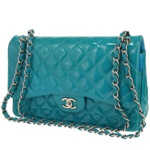 Chanel Timeless Jumbo shoulder bag in blue patent quilted leather