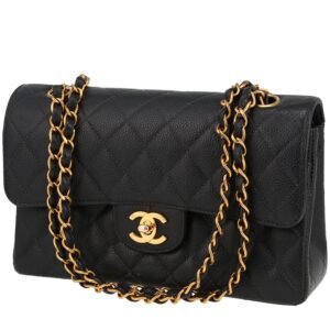 Chanel Timeless Petit shoulder bag in navy blue quilted grained leather