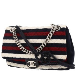 Chanel Timeless shoulder bag in red, white and dark blue tricolor canvas