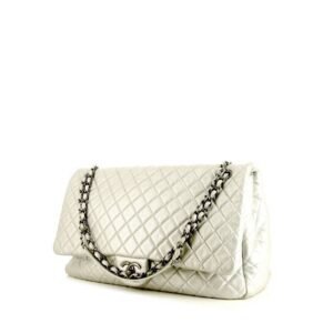 Chanel Timeless travel bag in silver quilted grained leather