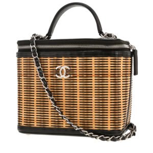 Chanel Vanity vanity case in wicker and black leather