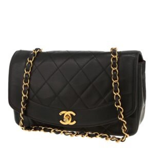 Chanel Vintage Diana shoulder bag in black quilted leather