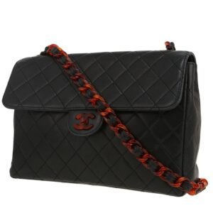 Chanel Vintage shoulder bag in black quilted leather and blackened metal