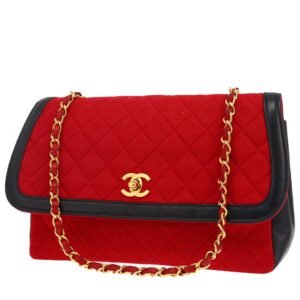 Chanel Vintage shoulder bag in red jersey and navy blue leather