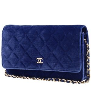 Chanel Wallet on Chain pouch in royal blue quilted velvet