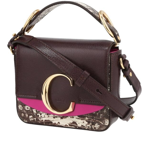 Chloé C mini shoulder bag in purple Raisin, beige and pink grained leather