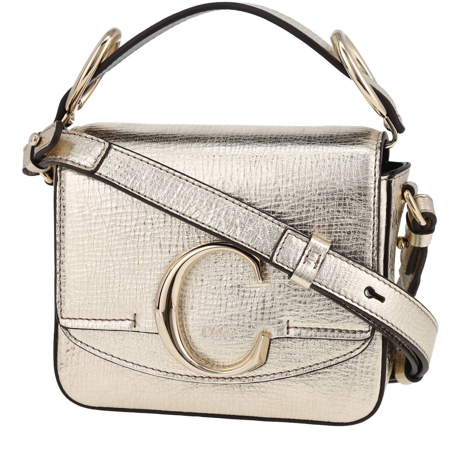 Chloé C shoulder bag in gold grained leather
