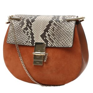 Chloé Drew small model shoulder bag in orange suede and beige python