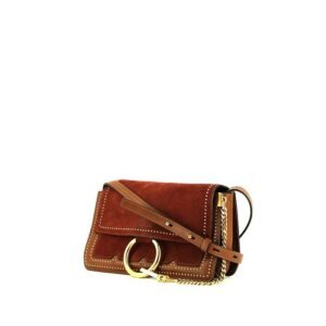 Chloé Faye handbag in brown leather and burgundy suede