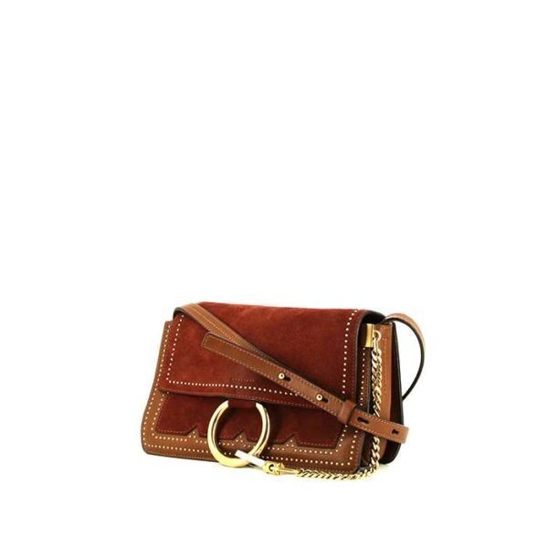 Chloé Faye handbag in brown leather and burgundy suede