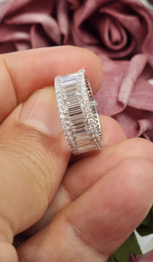 Dazzling 4.75ct Emerald Cut Diamond 18k White Gold Ring, Size 6.75- R10333