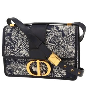 Dior 30 Montaigne handbag in navy blue canvas and navy blue leather