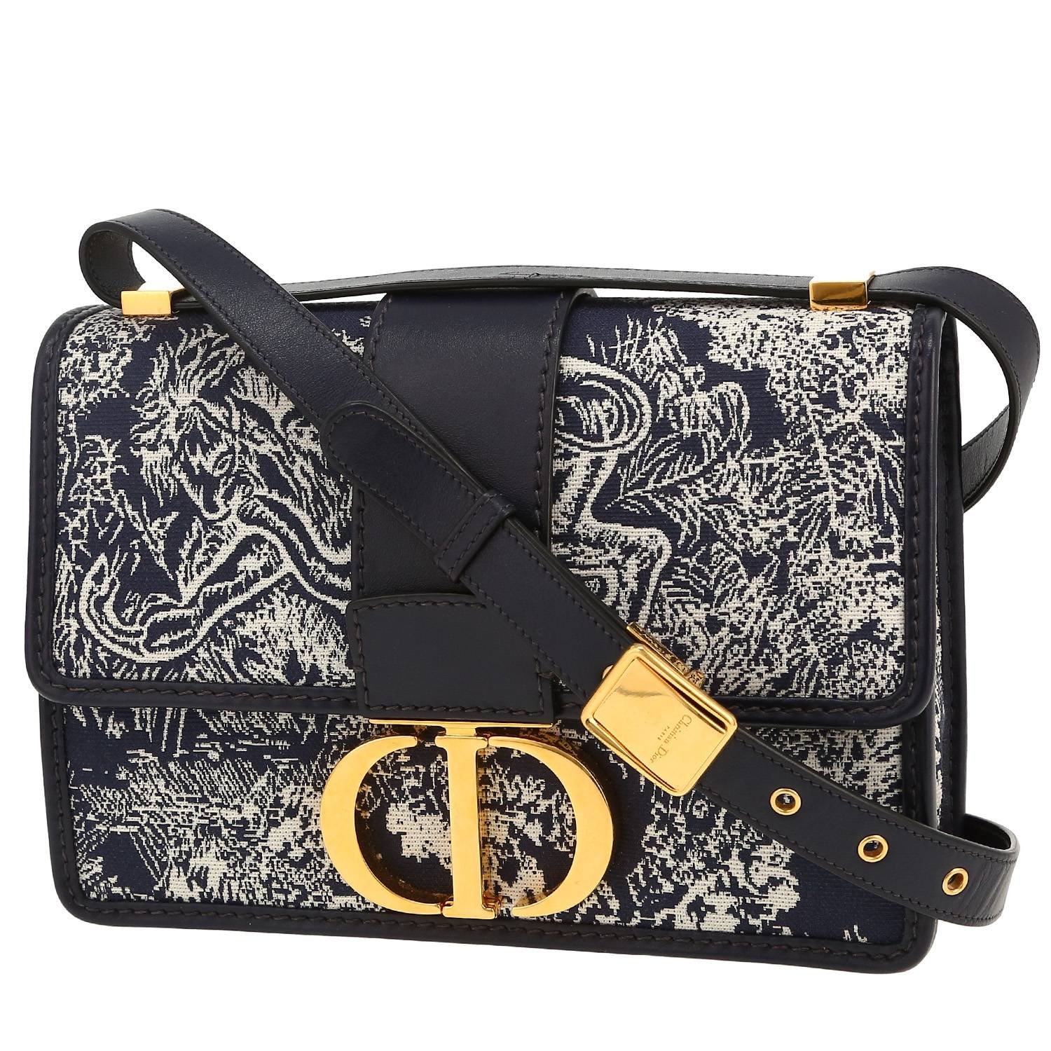 Dior 30 Montaigne handbag in navy blue canvas and navy blue leather