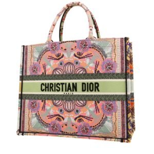 Dior Book Tote large model shopping bag in pink and green canvas