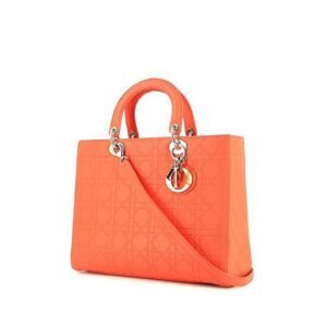 Dior Lady Dior large model handbag in orange leather cannage