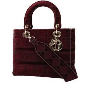 Dior Lady Dior medium model handbag in burgundy velvet