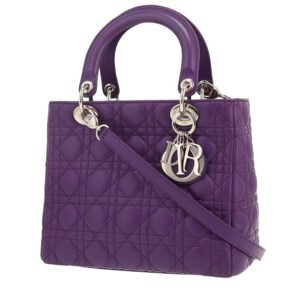 Dior Lady Dior medium model handbag in purple leather cannage