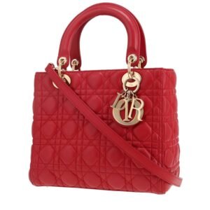 Dior Lady Dior medium model handbag in red leather cannage