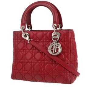 Dior Lady Dior medium model handbag in red leather cannage