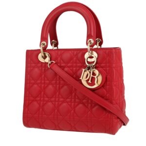 Dior Lady Dior medium model handbag in red leather cannage
