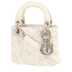 Dior Lady Dior mini shoulder bag in white and silver bicolor leather