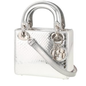 Dior Mini Lady Dior handbag in silver python