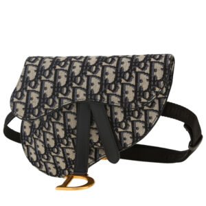 Dior Pochette Saddle clutch-belt in navy blue monogram canvas Oblique and navy blue leather