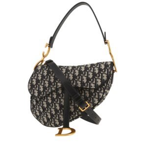 Dior Saddle handbag in blue monogram canvas Oblique and navy blue leather