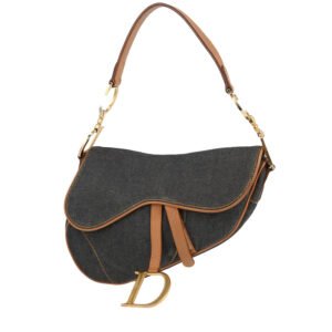 Dior Saddle handbag in navy blue denim canvas and gold leather