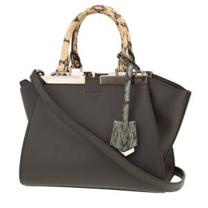 Fendi 2 Jours small model shoulder bag in grey leather and beige python