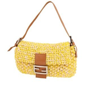 Fendi Baguette handbag in beige raphia and yellow canvas