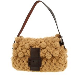 Fendi Baguette handbag in beige wool and brown leather
