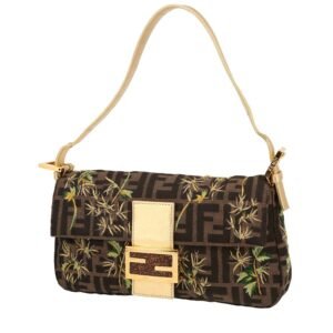 Fendi Baguette handbag in brown logo canvas and gold leather