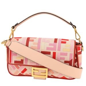Fendi Baguette handbag in pink and red logo canvas