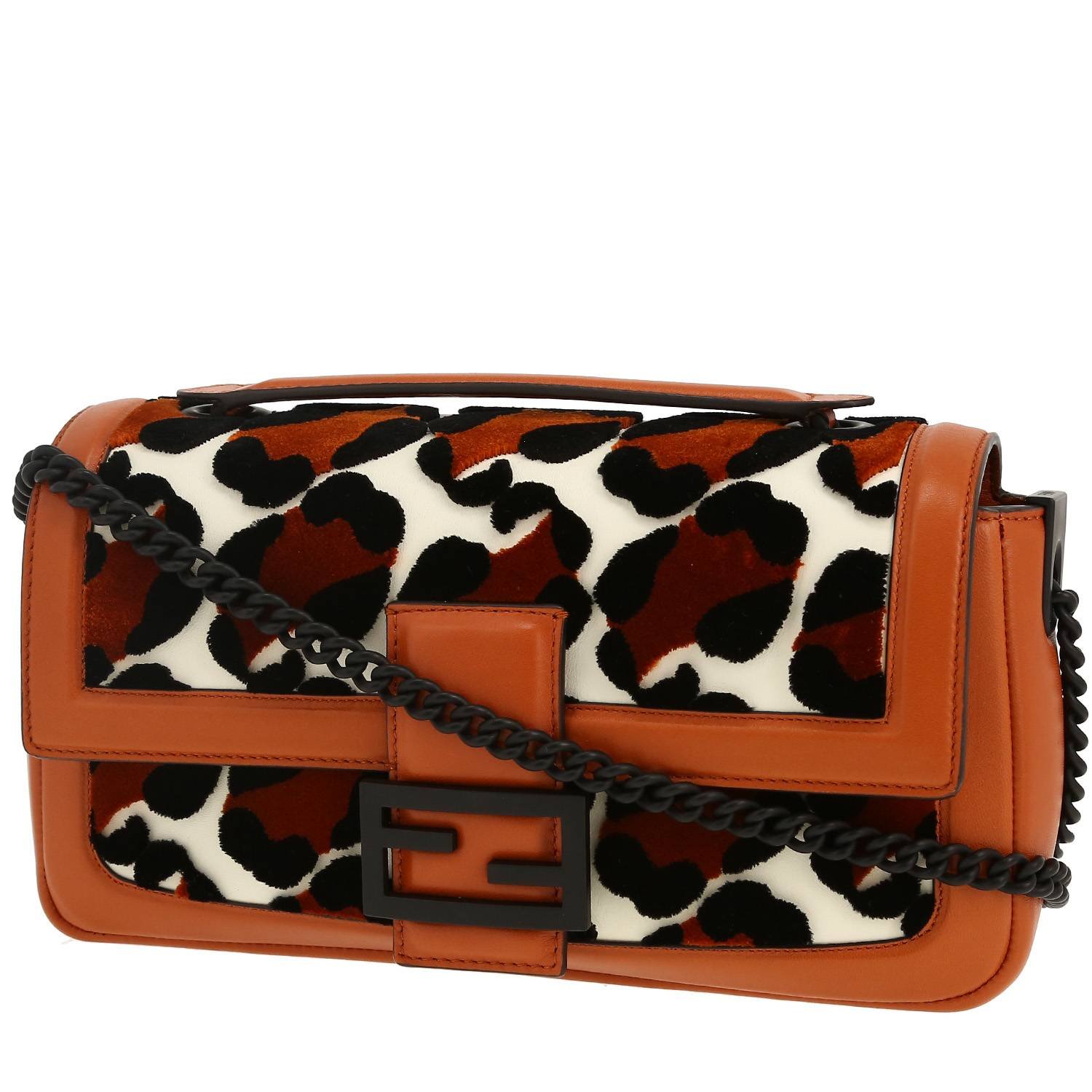 Fendi Baguette shoulder bag velvet and brown leather