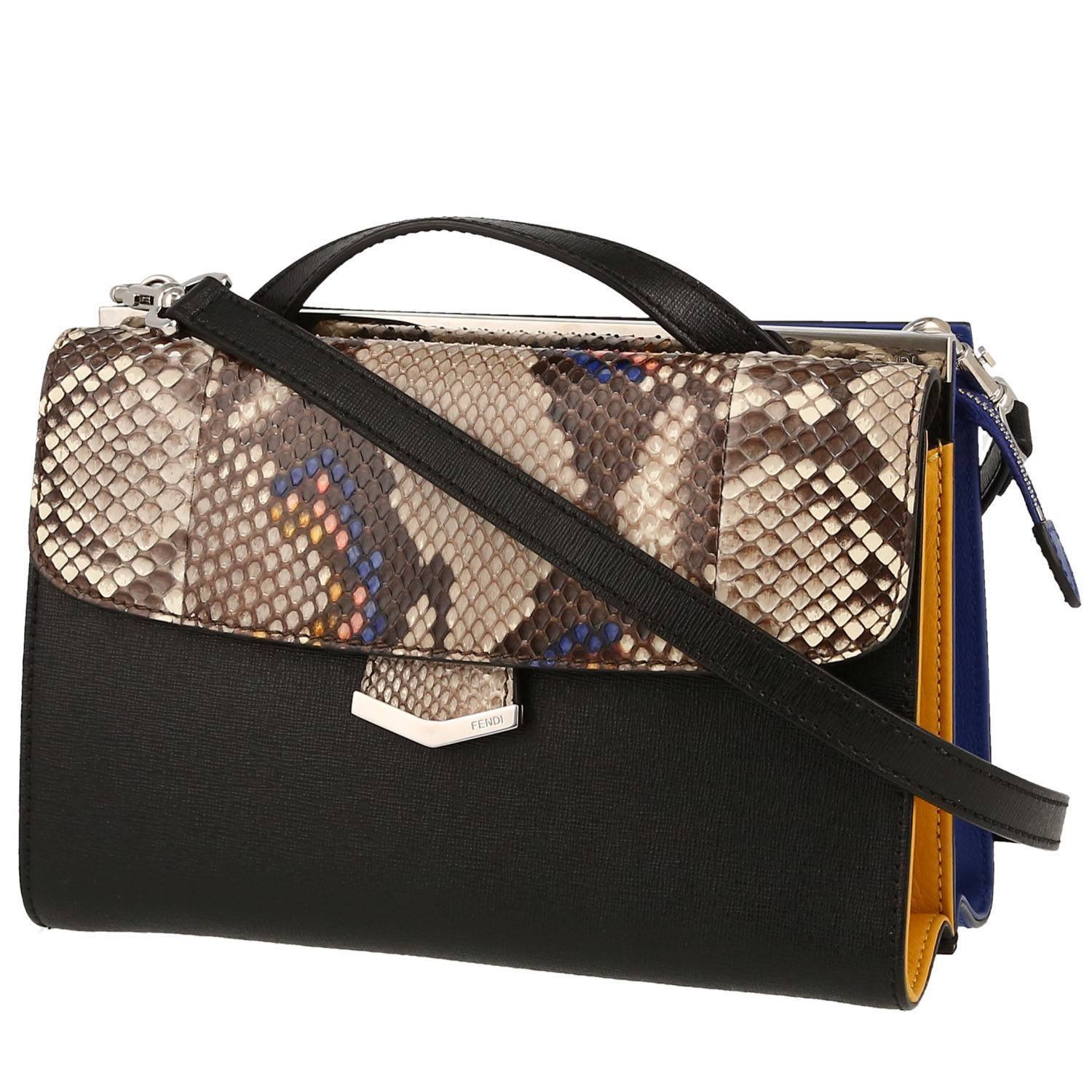 Fendi Demi Jour shoulder bag in yellow, black and blue leather and beige python