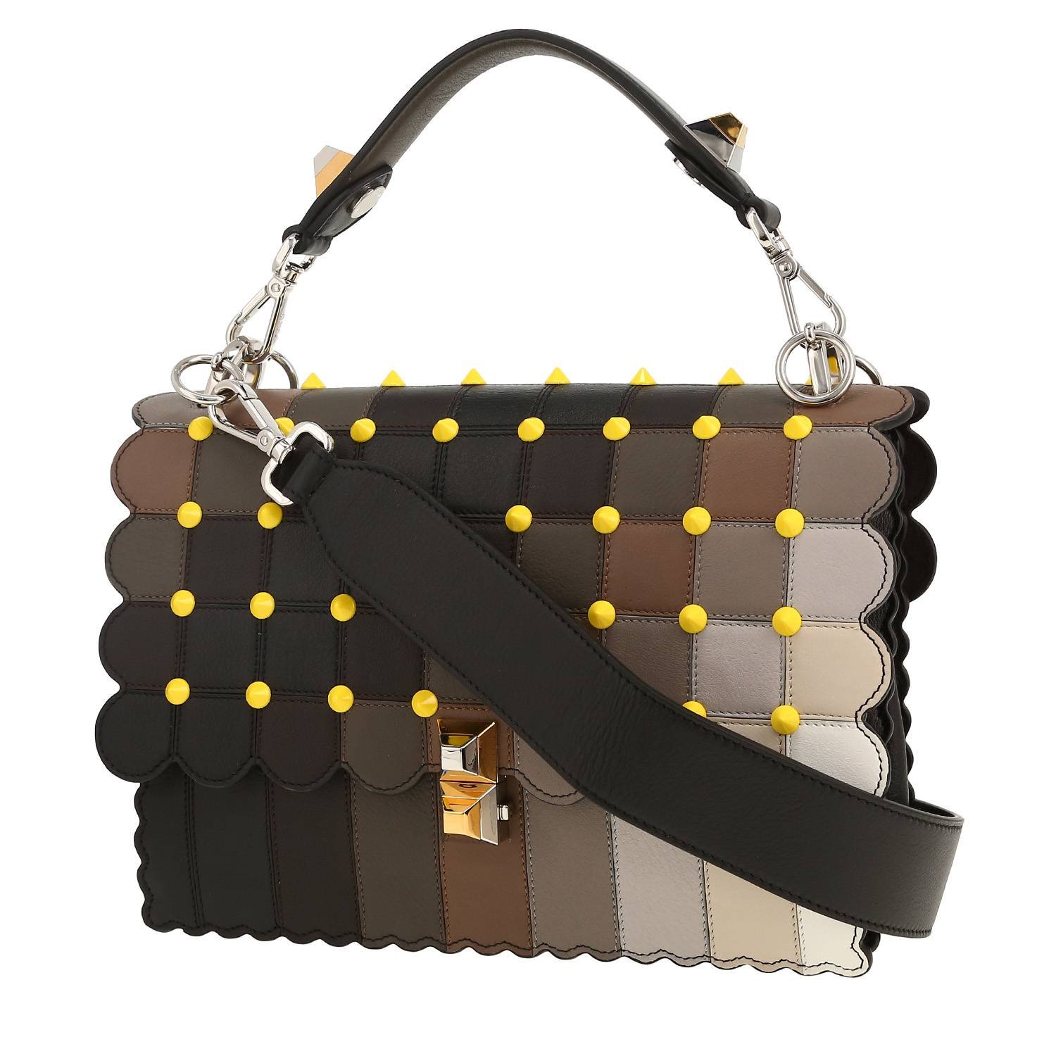 Fendi Kan I shoulder bag in black, brown, beige and taupe leather