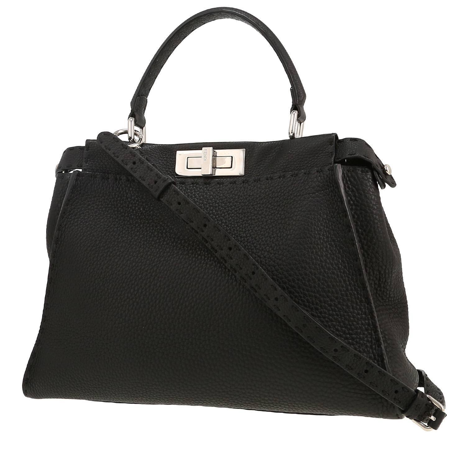 Fendi Peekaboo Selleria medium model handbag in black grained leather